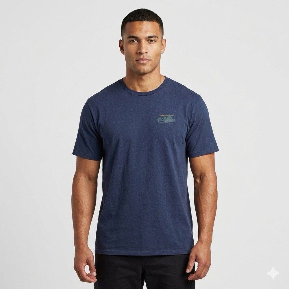 Patagonia Men's Large Organic Cotton T-Shirt Navy Blue Save Our Home Planet L